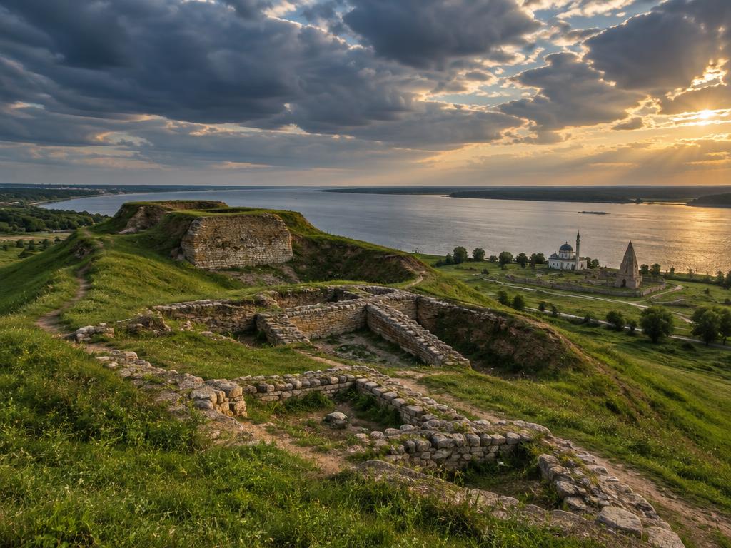 Volga Bulgar hillfort ruins above the Volga river